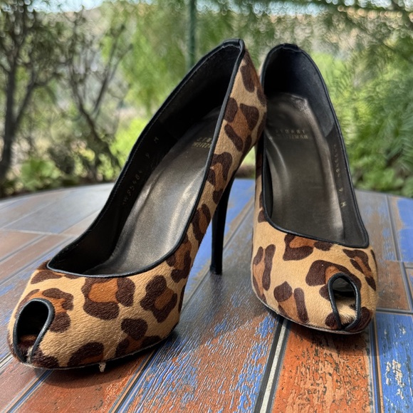 Stuart Weitzman Brown Leopard Peep Toe Heels - Picture 1 of 9